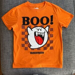 🎮 Nintendo Super Mario “BOO!” Orange Kids Graphic Tee Sz L (10/12) 👻